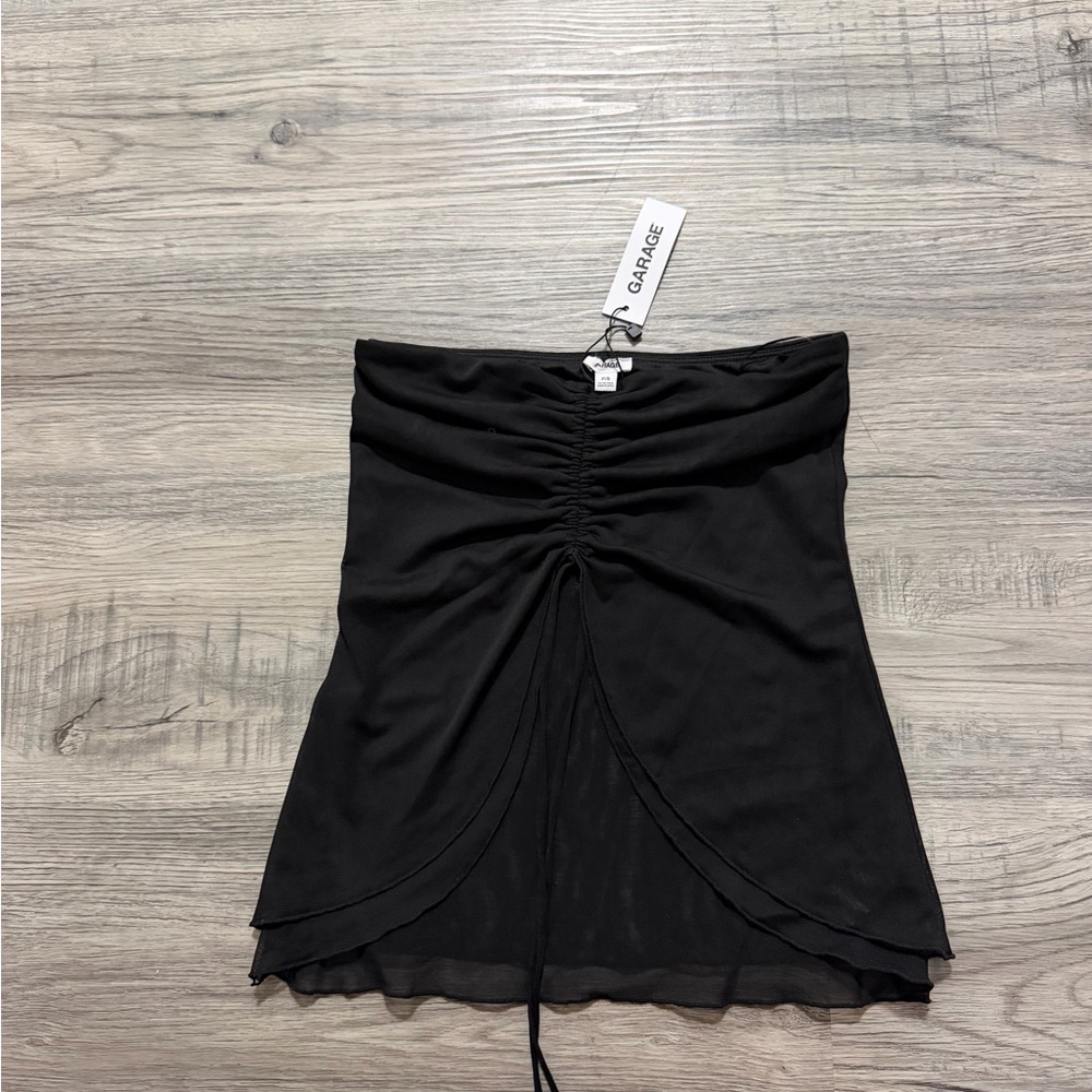 Garage Black Ruched Tulip-Front Mini Skirt